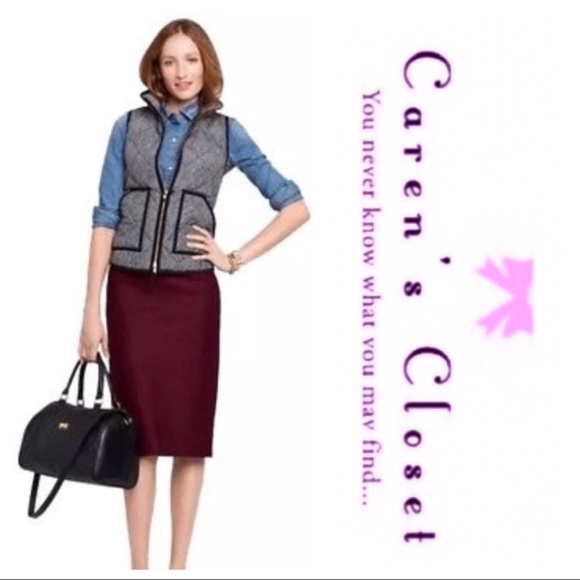 J Crew Burgundy Double Serge Cotton Pencil Skirt. - Picture 2 of 5